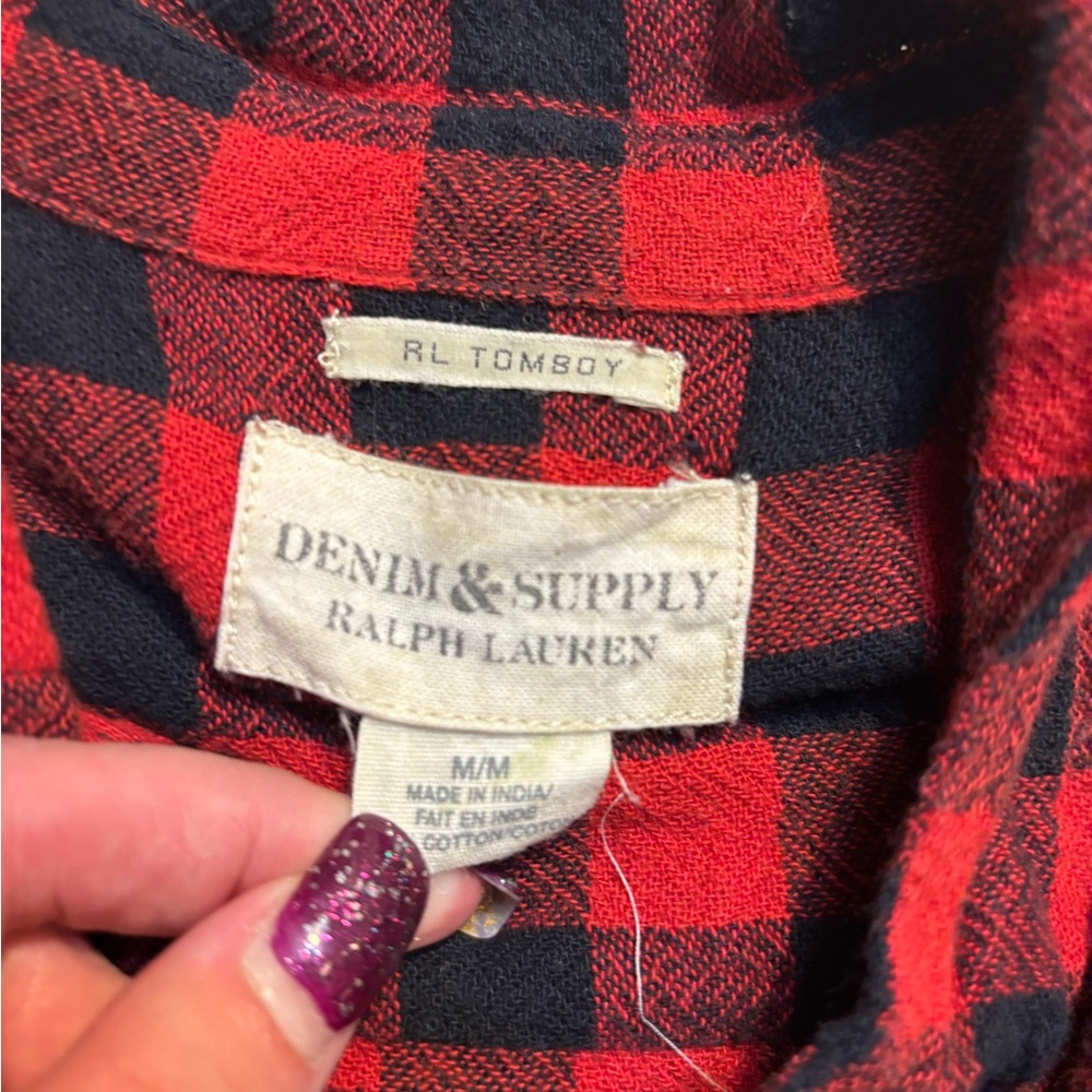 Ralph Lauren Denim & Supply Top Medium RL Tomboy Red Black Buffalo Plaid Rustic - Picture 13 of 16